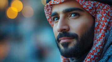 A man with a beard and head scarf photo