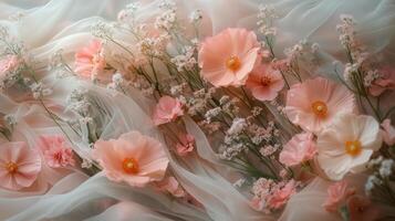 Pink flowers on a white background photo
