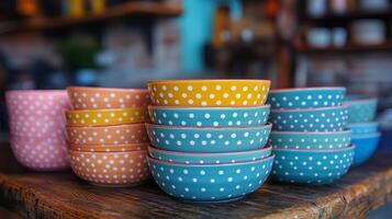 Colorful bowls on a table photo