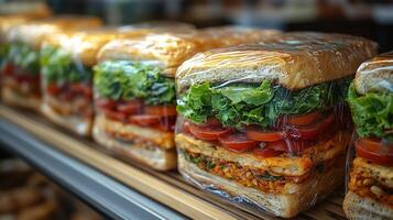 A display of sandwiches on a shelf photo