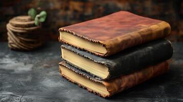 Elegant Blank Notebooks on Dark Background photo