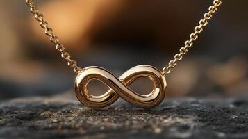 A gold infinity pendant on a chain photo