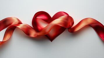 Red heart shaped ribbon on white background photo