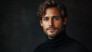 A man with a beard and a turtle neck sweater photo