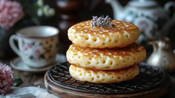 Three pancakes stacked on top of each other photo