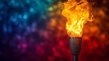 A flame is lit on a olympic torch photo