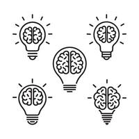 creative idea flat line icon. brain in lightbulb illustration. Lightbulb Icons Featuring a Brain Representing Innovation vector
