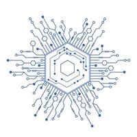 Hexagonal Circuit Core. Futuristic Tech Blueprint with Digital Connections vector