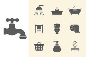 Bathroom Icons Clean and Minimal Solid and Outline Styles vector