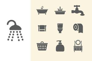 Bathroom Icons Collection Solid and Outline Styles for Web and Apps vector