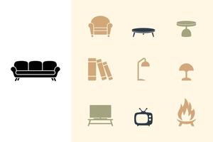 Home and Furniture Icons Collection Solid and Outline Styles for Web and Apps vector