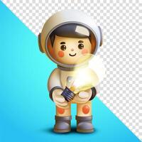 Astronaut holding a glowing lamp, 3d. Suitable for education and design elements vector
