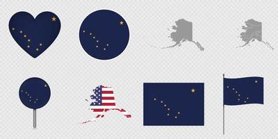 Alaska State Flags and Maps Icon Pack. vector