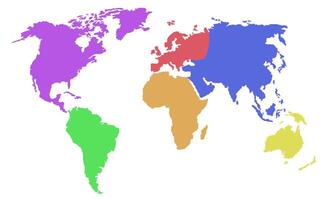 World map isolated on white background. Flat Earth, world map template. Each part of the world is painted in a separate color. vector