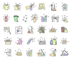 Colored cleaning company symbol icons with outline. Set of linear icons on the theme of cleaning. Cleaning icons. vector