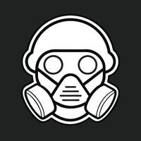 A stylized illustration of a gas mask with a helmet a minimalist design perfect for safety logos and industrial themes vector