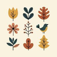 A charming and simplistic illustration in a vintage Scandinavian aesthetic, showcasing tidy geometric forms, folk-inspired designs, and a harmonized layout. vector