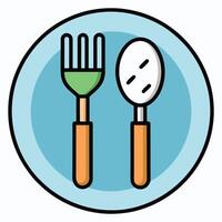 A Simple Illustration of a Fork and Spoon on a Plate Representing Food and Dining vector