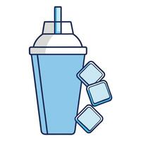 Refreshing Iced Drink in a Plastic Cup with Straw and Ice Cubes vector