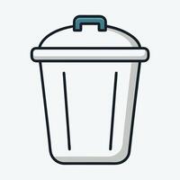 A simple illustration of a white trash can with a teal lid and handle vector