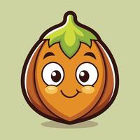 Adorable Cartoon Hazelnut Character with Happy Smiling Face and Green Cap vector
