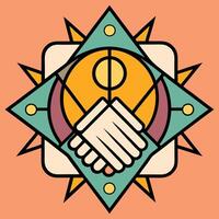 Abstract Geometric Design Featuring a Handshake at the Center of a Starburst Pattern vector