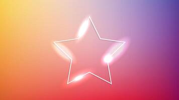 Neon frame in star form with shining effects on orange background. Empty glowing techno backdrop. illustration vector