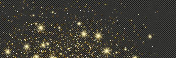 Gold glittering dust with stars on a gray background. Dust with gold glitter and empty space for your text. illustration vector