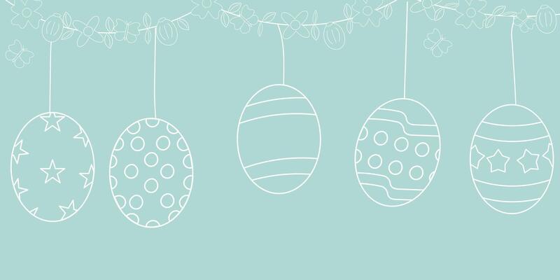 White outlined Easter banner or poster element, Easter card design with a pastel background