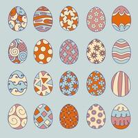 Set of fancy Easter eggs. Collection of fancy easter eggs with colorful pattern, orange, green, pink, beige, and blue. vector
