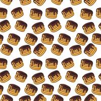 Seamless pattern with golden brown pancakes stack topped with rich, melted chocolate. vector