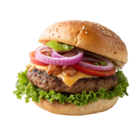 A hamburger with lettuce, onions and tomatoes png