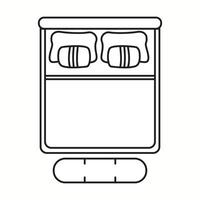illustration of a minimalist double bed seen from the top, featuring a mattress, pillows, and a footrest. Ideal for bedroom layout planning and interior design visualization. vector