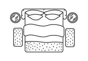 illustration of a bed with a minimalistic and stylish design seen from a top view, including decorative pillows and side mirrors. Ideal for interior design and architecture planning. vector