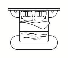 illustration of a king-size bed with two pillows and bedside tables in top view. A perfect addition to bedroom layouts and interior design plans. vector