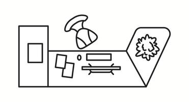 illustration of a modern office desk with documents, a chair, and a decorative plant, seen from the top. Ideal for business and productivity design. vector