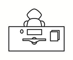 illustration of an office desk with a chair, documents, and a computer seen from a top view. Ideal for workspace planning and interior design concepts. vector