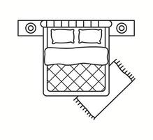 illustration of an elegant bed with bedside tables, pillows, and a neatly arranged blanket, presented in a top-down view. Perfect for interior design layouts and architecture. vector