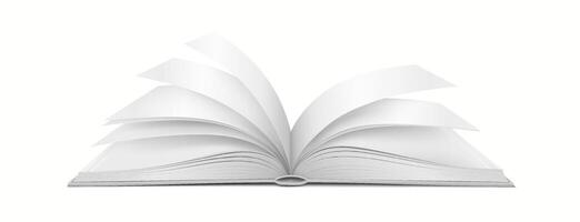 3D realistic mockup of a book with pages turning, ideal for showcasing dynamic book designs or content. vector
