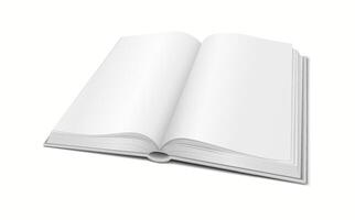 3D realistic book mockup with open pages, ideal for showcasing book designs, cover art, or content. vector