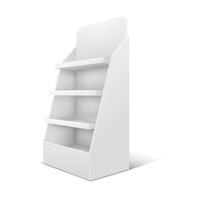 3D realistic angled view of a supermarket shelf with shelves designed for retail displays. vector