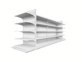 3D realistic mockup of a supermarket shelf viewed from the side, designed for product displays in stores. vector