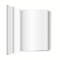 3D realistic mockup of an open book with blank pages and a soft cover, designed for book design previews. vector