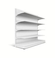Realistic 3D mockup of a supermarket shelf with multiple perspectives for showcasing retail products. vector