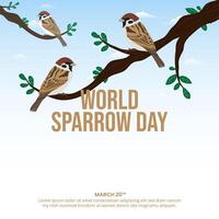 World Sparrow Day design with sparrows on a tree vector