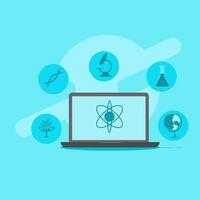 Concept icons symbolizing various fields of science and innovation, flat style illustration. vector