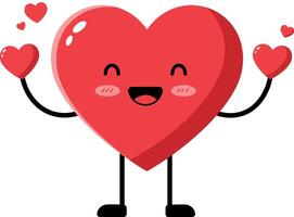 A cheerful red heart character holding smaller hearts with a joyful expression in a flat design illustration vector