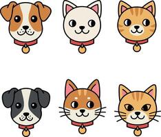 Playful collection of pet faces featuring a dog and cat in flat design style as cheerful illustration vector