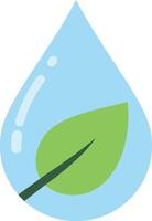 Water droplet with a green leaf inside, featuring a flat design style, symbolizing nature and sustainability in art vector