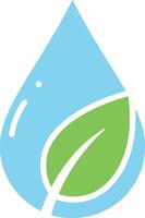 A blue water droplet with a green leaf symbolizing nature and sustainability in a minimal design art vector